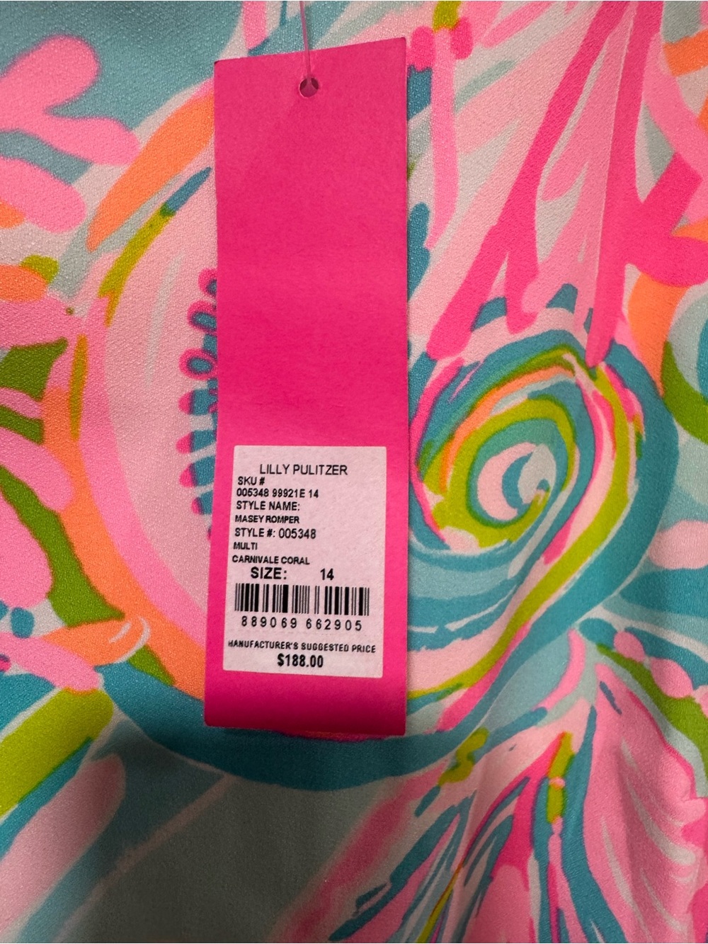 NWT Lilly Pulitzer Masey Short Sleeve Romper in Carnivale Coral size 14 NWT - Picture 6 of 9
